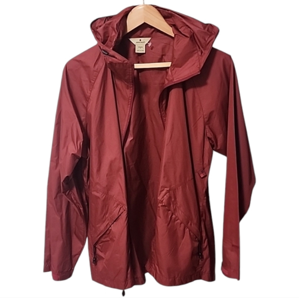 WOOLRICH Hybrid Windbreaker Utility Jacket S Beet Red Hood Packable Travel - Picture 7 of 14